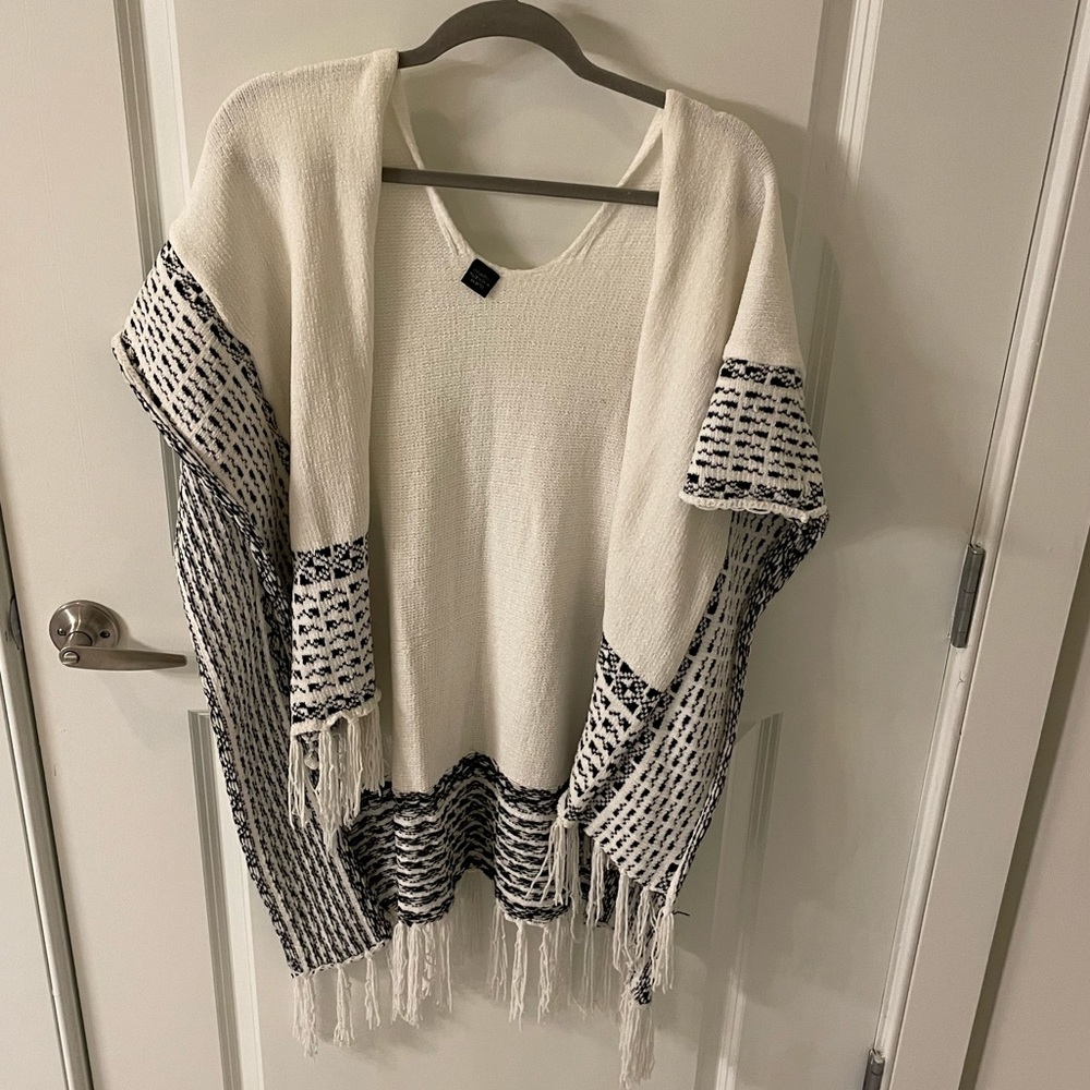 Black and White Open Poncho Sweater